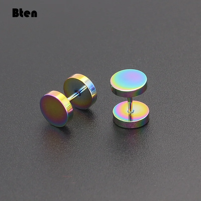 One Pair Black Stainless Steel Round Stud Earrings For Women Dumbbell Pierceing Earrings Men Punk Fashion Jewelry