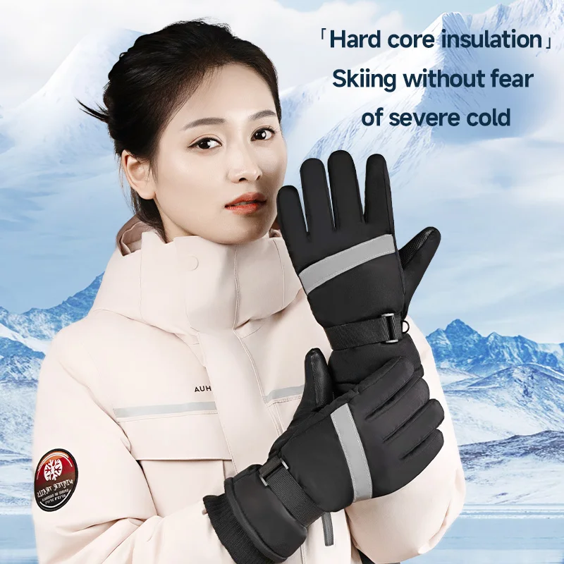 Ski gloves are warm and cold resistant, thickened with fleece for men in winter, windproof and non slip for outdoor cycling