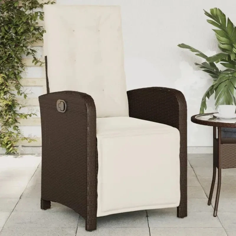 Rattan Lounge Chair with Footstool Outdoor Beach Courtyard Garden Chair Backrest Rattan Armchair Brown Poly Rattan Armchair