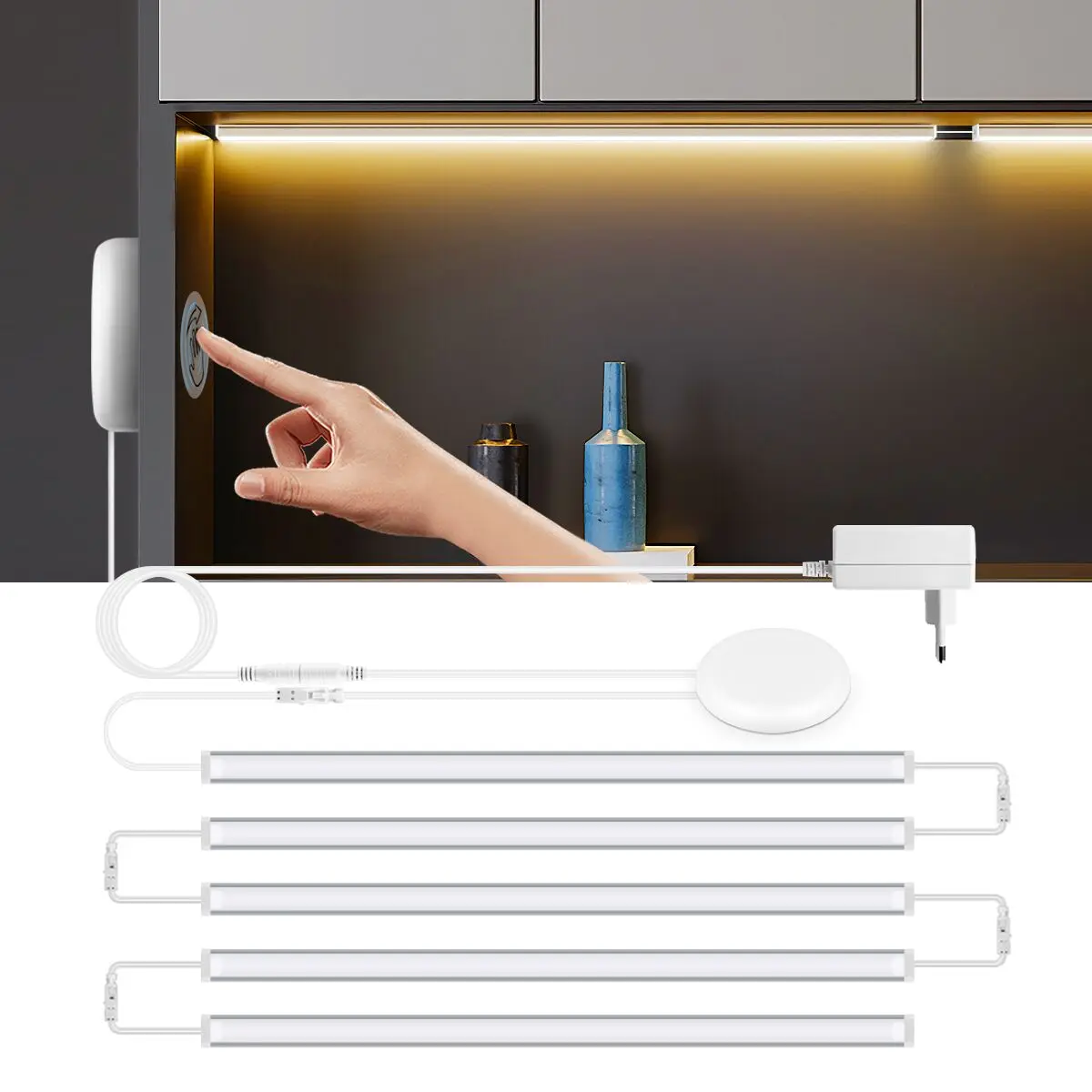 

Under Cabinet LED Bar Light Linkable LED Strip Light With Penetrable Wood Touch Sensor Dimmable Switch For Kitchen Cabinet Shelf