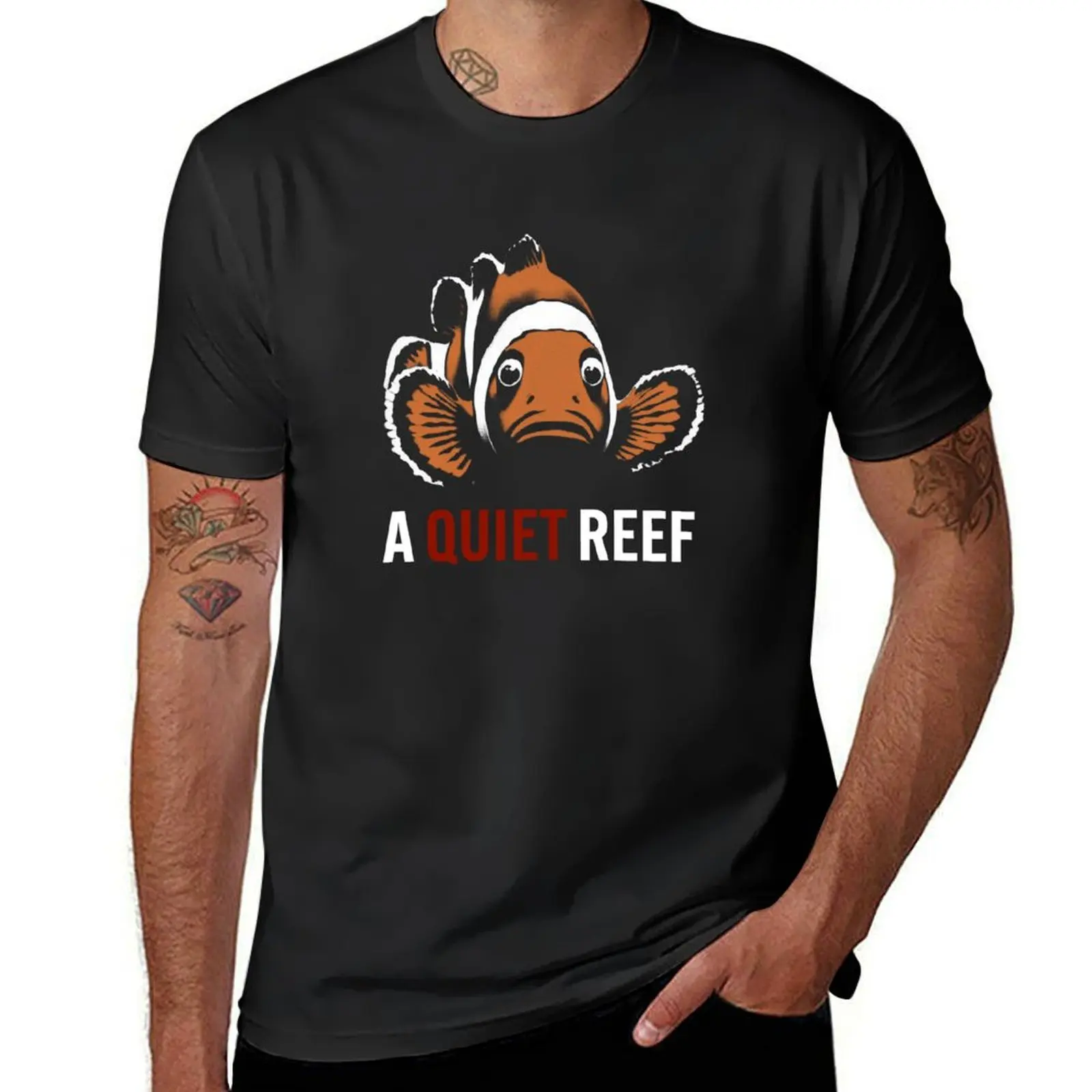 A Quiet Reef - Clownfish Horror Movie Parody Poster T-Shirt blacks quick-drying graphics mens workout shirts