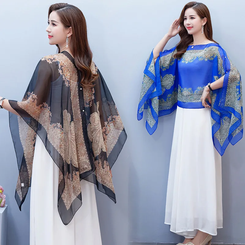 Top selling summer sun protection cashew flower scarves, pearl spring and autumn chiffon clothes, neck protection shawl, and wom