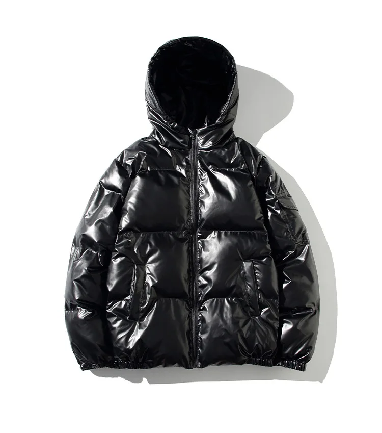 2026 High-Shine Puffer Jacket Men's Cropped Oversized Hooded Coat Futuristic Tech-Inspired Streetwear Metallic Winter Coat Youth