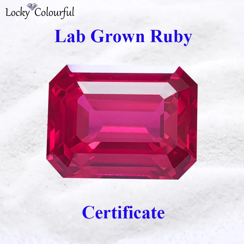 

Lab Grown Ruby Emerald Cut Red Color Top Quality Charms Beads for DIY Jewelry Making Rings Materials Selectable AGL Certificate