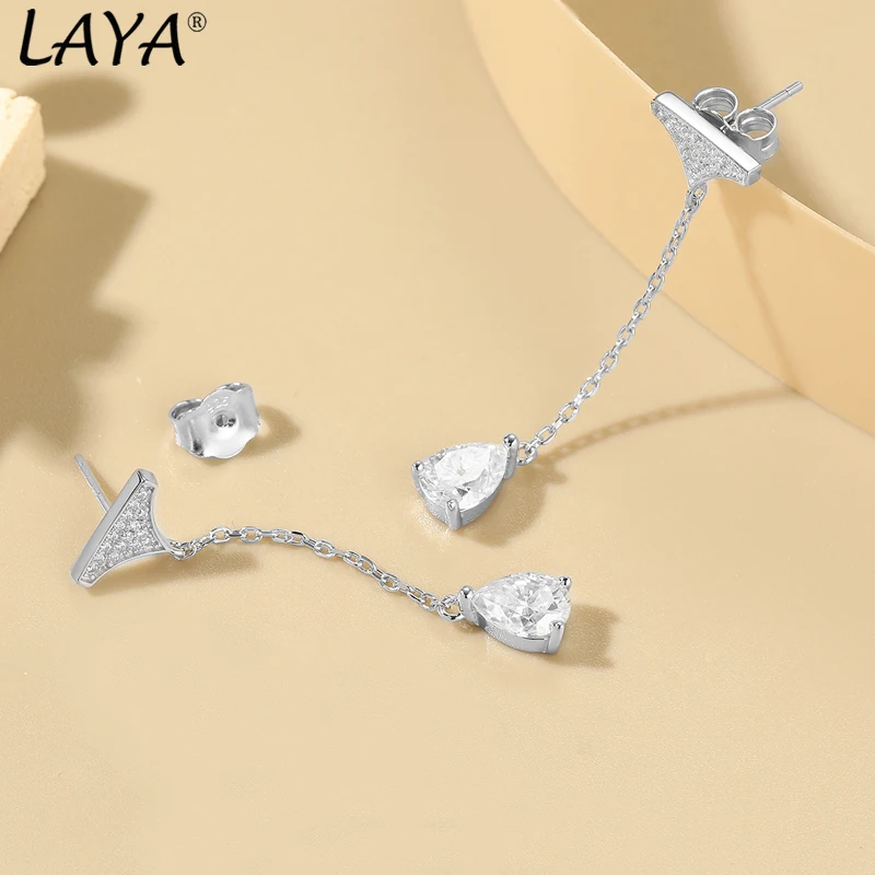 LAYA Real 925 Sterling Silver  Stud Plate Classic Pear shaped D Color 1 Carat a Pair Moissanite Pendant Earring Jewelry 2023