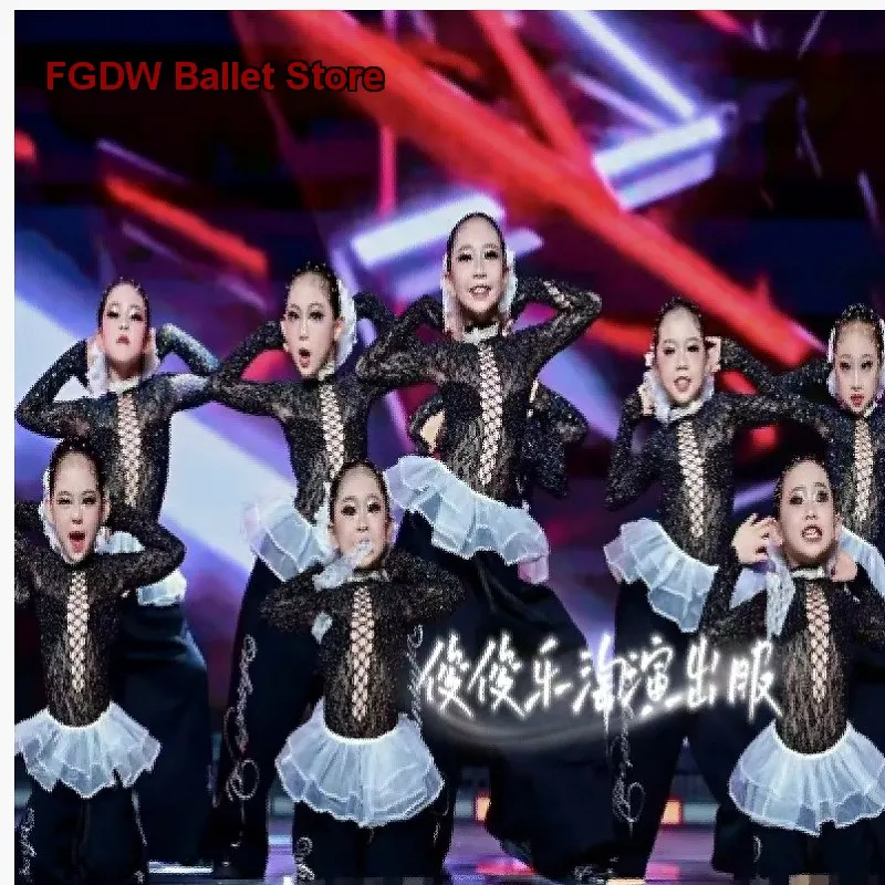 Children's Girls Jazz Dance Leotard Hip Hop Runway Performance Outfit Chinese Style Youth Group Street Fashion Practice Leotard