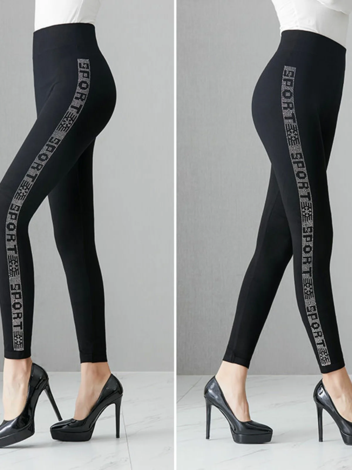 

Women's Modal Base Layer Pants Printed Slim Fit Thin Nine Points Casual Pants Diamond Heat Transfer Large Size plus Size