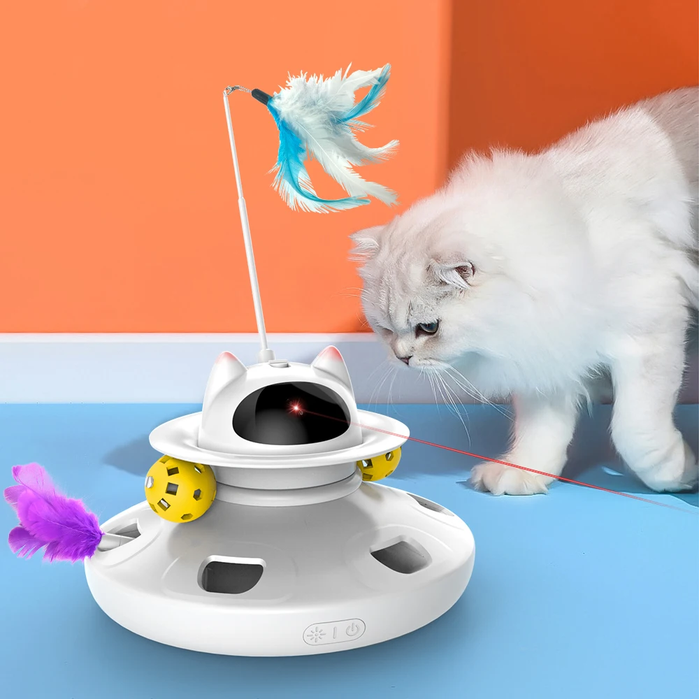 4 In 1 Smart Teasing  Cat Toys Automatic Feather Fun Ball Toy Set for Cats Dog Laser Electronic Interactive Pet Toy Accessories