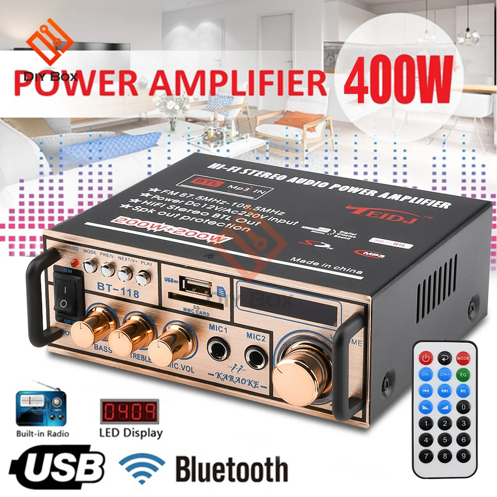 Mini HiFi Digital Bluetooth Audio Power Verstärker 12V/ 220V 2CH LCD Display Digital Bluetooth FM Radio Auto hause Verstärker