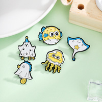 Cute Cartoon Marine Animal Enamel Brooch Creative Sea Horse Jellyfish Ray Fish Lapel Pin Badge Backpack Clothing Hat Accessories