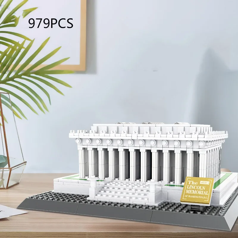 

979 PCS Creative World landmark buildings US Lincoln Memorial Building Blocks Home Desktop Decoration Model Bricks Toy Kid Gift