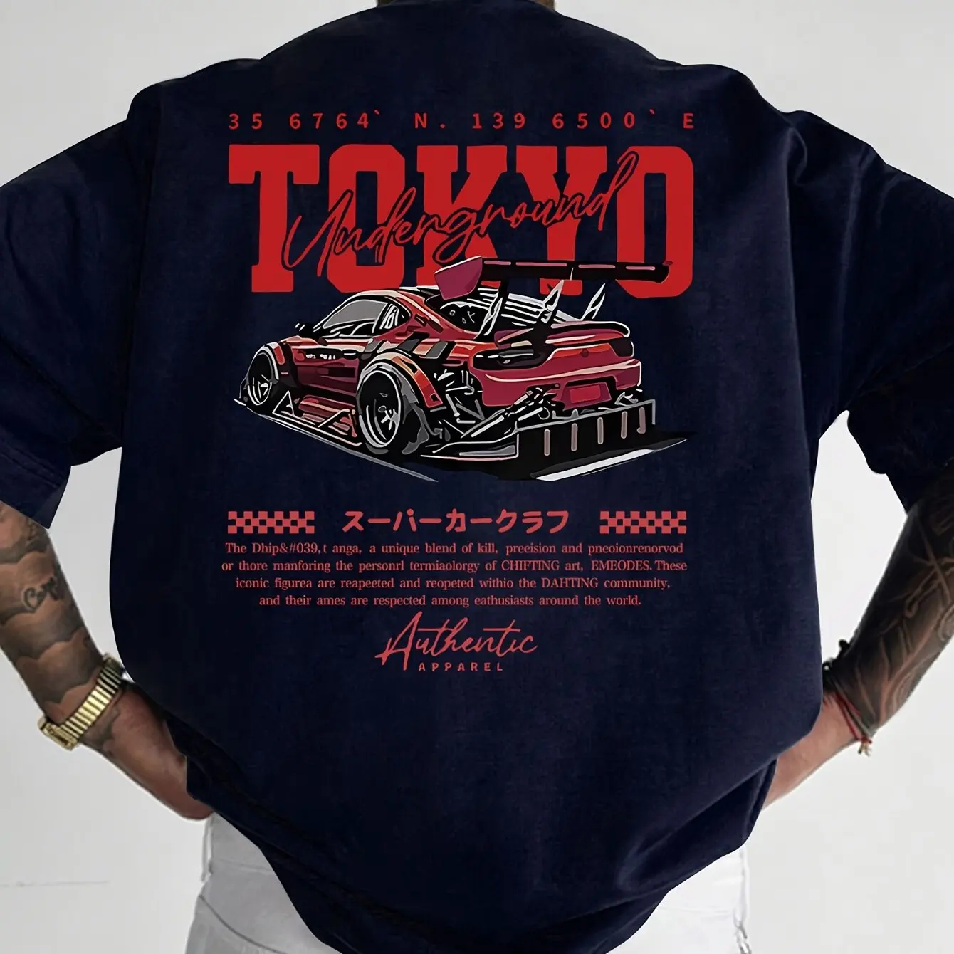 تي شيرت رجالي صيفي 100% عصري غير رسمي فضفاض مقاس كبير بنمط طوكيو الياباني مطبوع برقبة دائرية وأكمام قصيرة