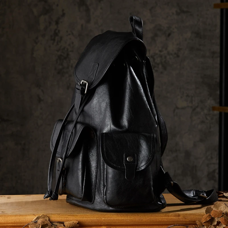 Retro Handmade Cowhide Backpack Men Large Capacity School Bag Genuine Leather Knapsack Casual Travel Outdoor Bag Office Rucksack