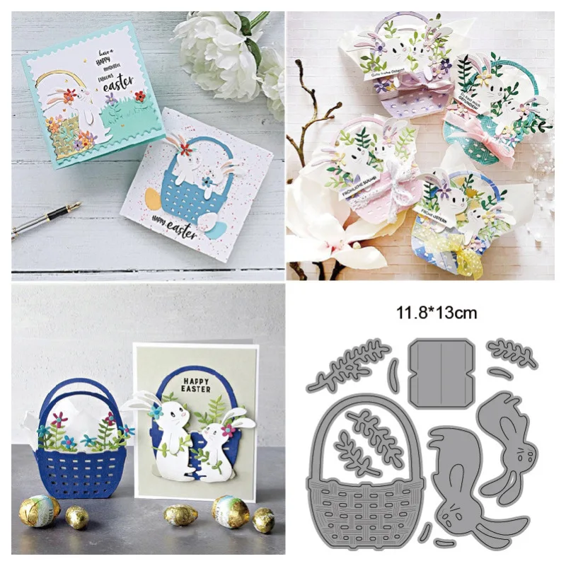 Cartoon Rabbit Flower Basket Frame 2024 New Arrivals Cutting Dies Metal Scrapbooking Decoration Embossed Photo Album Card