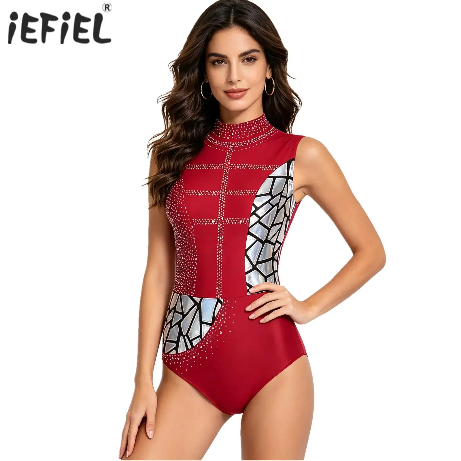 

Women Gymnastics Swimsuit for Ballet Dancing Shiny Rhinestones Artistic Figure Skating Ballet Jersey Dance Leotard Costume