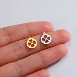 EUEAVAN 5pcs Tiny Charms Stainless Steel Clover Charm for Necklace Jewelry Making Lucky Pendant Wholesale DIY Gifts