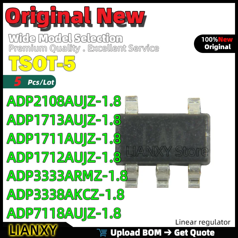 5pcs TSOT-5 ADP2108AUJZ-1.8 ADP1713AUJZ-1.8 ADP1711AUJZ-1.8 ADP1712AUJZ-1.8 ADP3333ARMZ-1.8 ADP3338AKCZ-1.8 ADP7118AUJZ-1.8 New