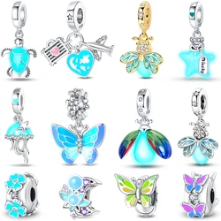 100% 925 Sterling Silver Firefly Jellyfish Turtle Butterfly Dream Catcher Luminous Charms 3mm DIY Fine Jewelry Making