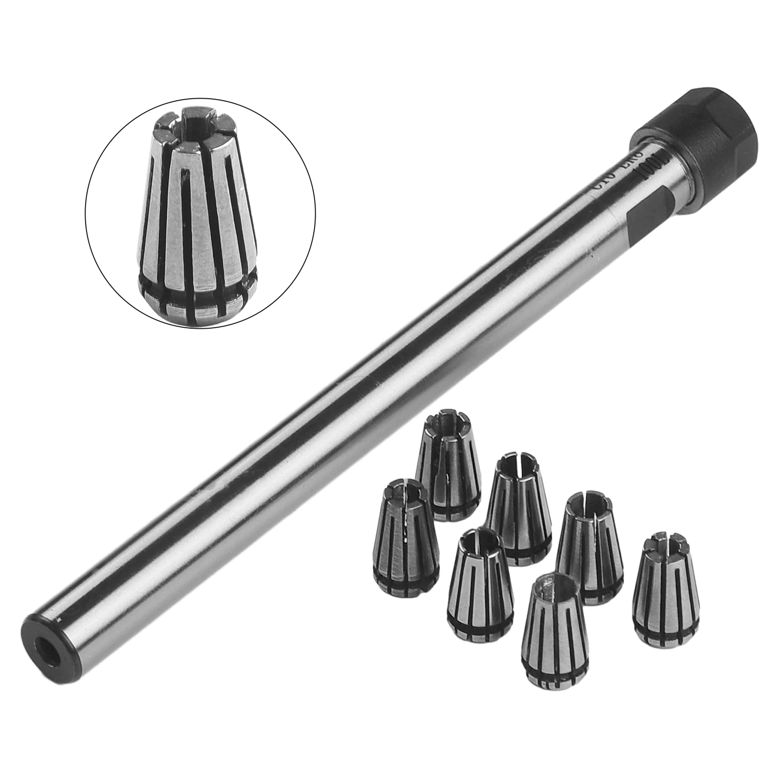 C10 ER8A 100L Straight Shank Collet Chuck Holder With 7Pcs ER8 Spring Collet Set 2-5mm For CNC Milling Drilling Tapping Tools