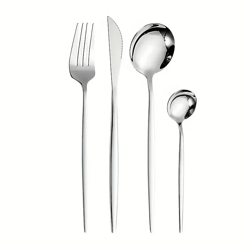 

4pcs Stainless Steel Portuguese Cutlery Set - Includes Soup Spoons, Steak Knives, Salad Forks & Coffee Spoons - Perfect For Dini