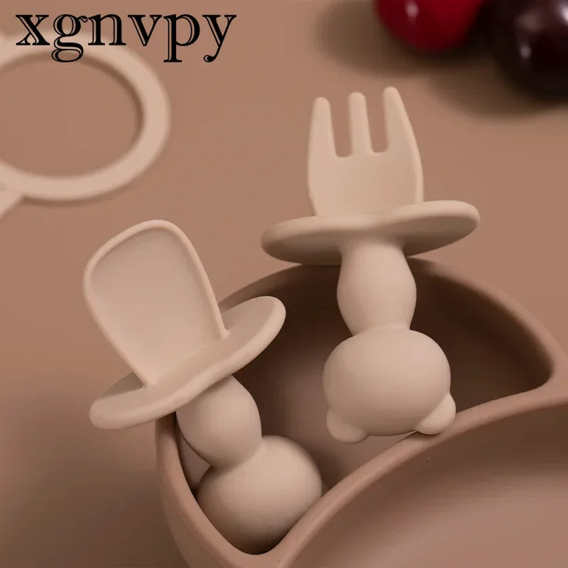 Xgnvpy Food Grade Baby Zacht Siliconen Voedingsbestek Voor Peuters Cartoon Panda Mini Training Spork En Lepel Sets