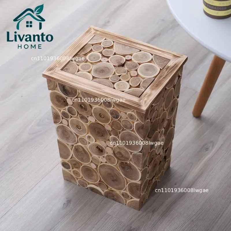 

Nordic storage style wooden trash can large household creative living room bedroom with lid homestay hotel Waste Bins)