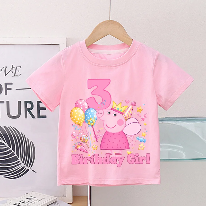 Camiseta de algodón de Peppa Pig, ropa rosa de moda, figura de dibujos animados, estampado digital 1-9, Tops, ropa para fiesta de cumpleaños de verano, regalo