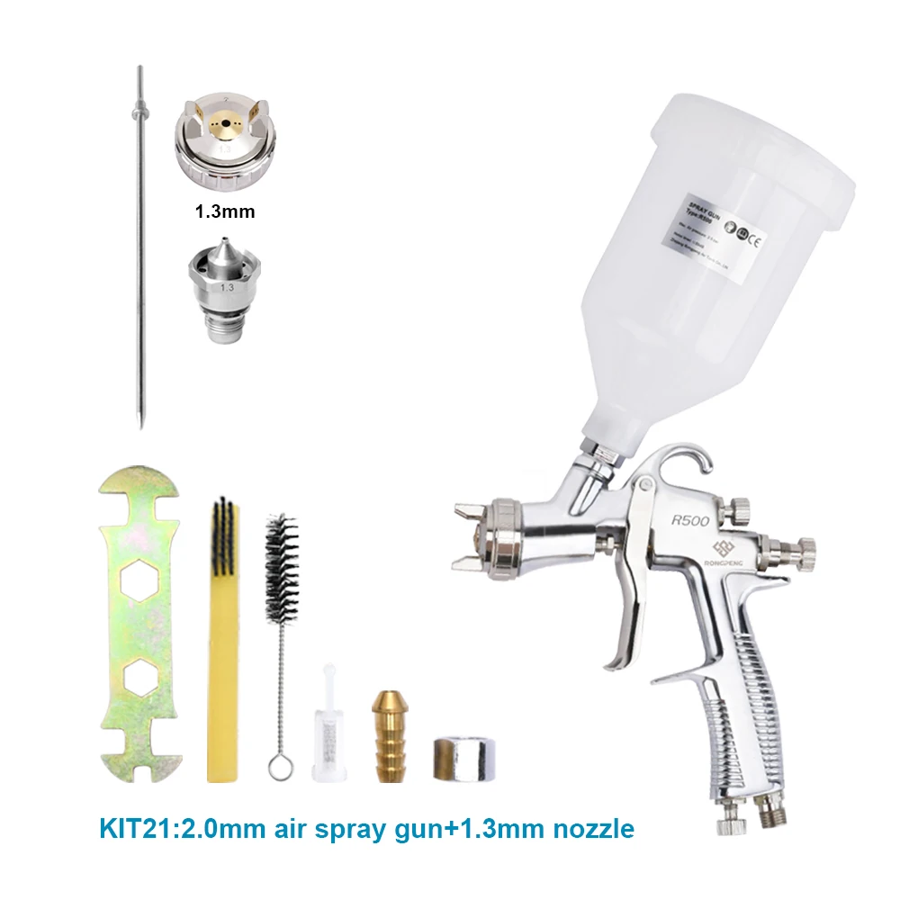 

RONGPENG Professional R500 LVLP Spray Gun for Water-Based Oil Paints 2.0mm Airbrush 1.3/1.4/1.5/1.7 Nozzles Gravity-Fed Airbrush