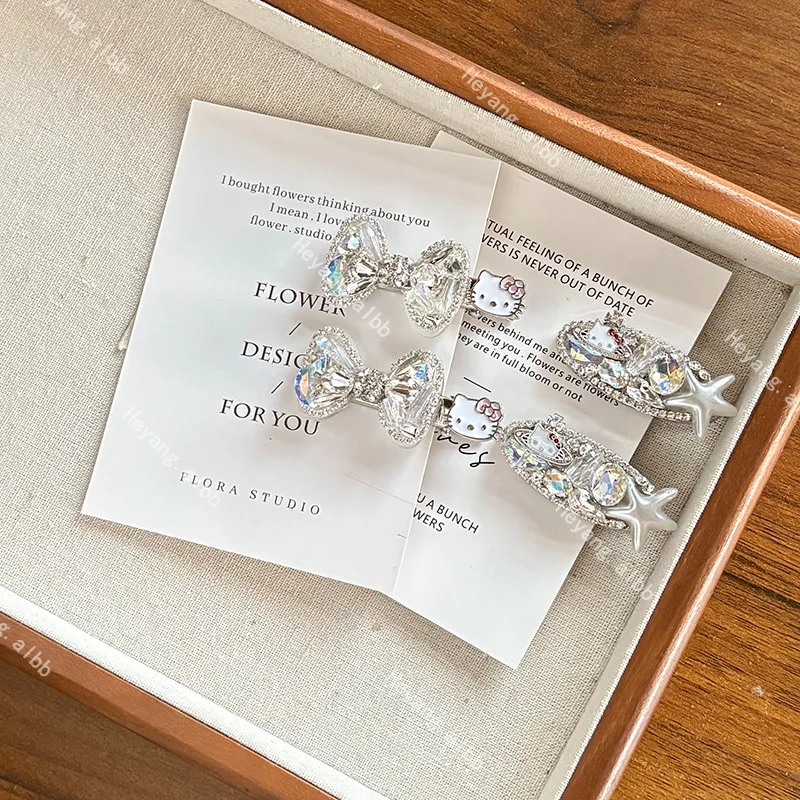 

Hello Kitty Cute Exquisite Rhinestone Hair Clip Fashionable Girl Heart Duckbill Clip Versatile Hair Accessories Wholesale Women