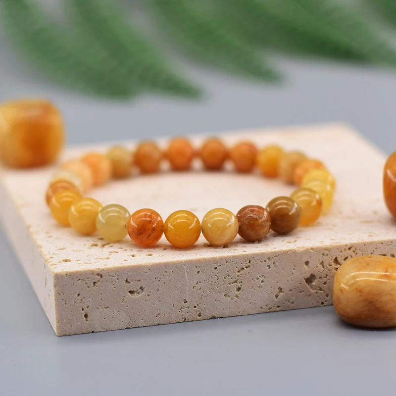 Real Natural Yellow Jade Round Beads Bracelet Women Natural Stone Crystal Amethyst Lapis Lazuli Gem Bracelet Men Gift for Lovers