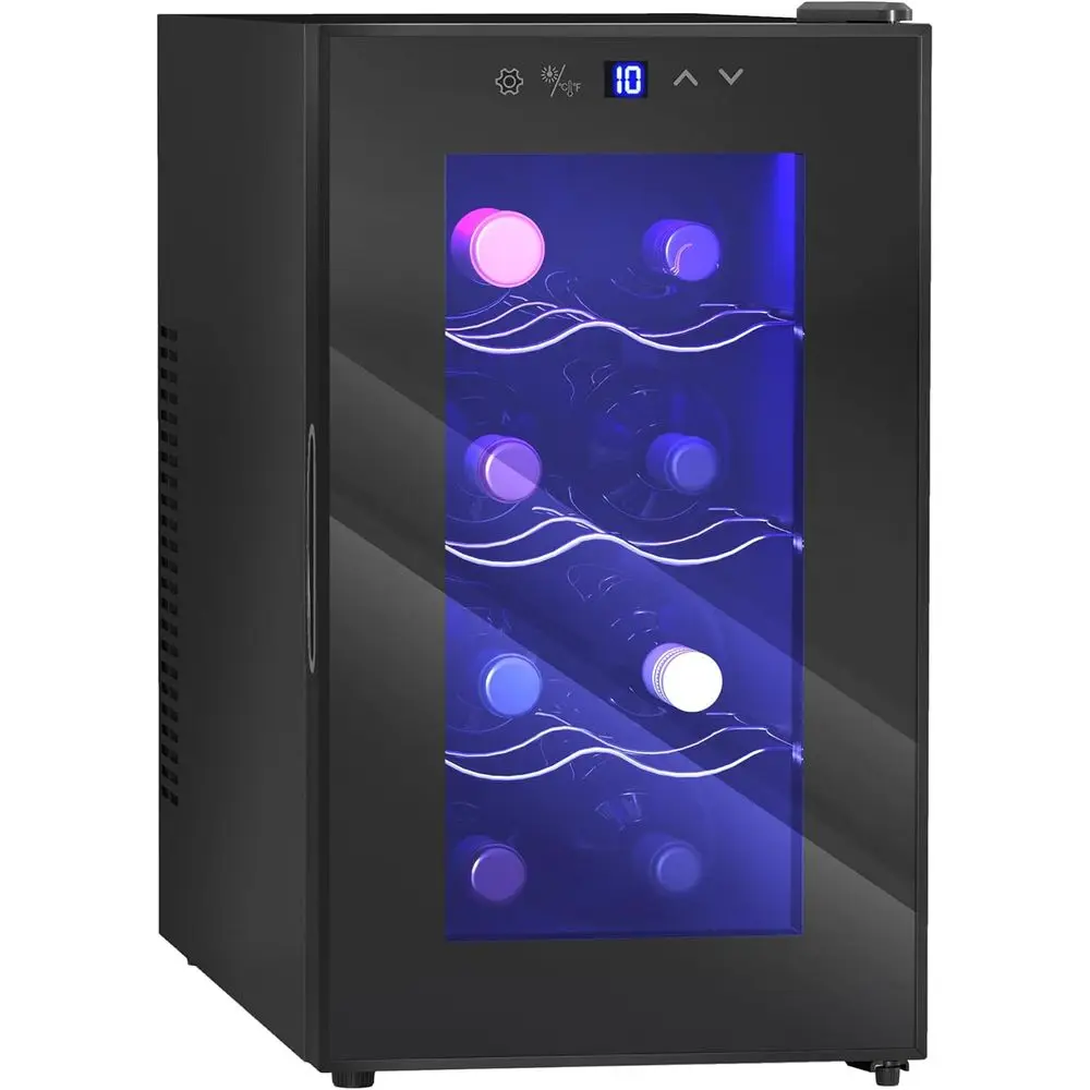 

10" Mini reestanding Wine Cooler Rerigerator, 8 Bottle, Thermoelectric Wine ridge with Glass Door, Digital Temperature Control,