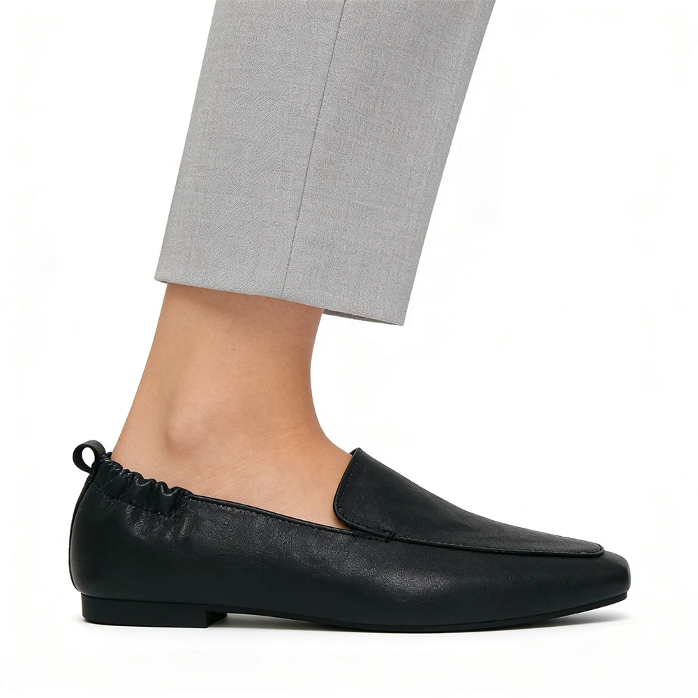 Weiche Damen-Loafer aus echtem Leder zum Hineinschlüpfen, flache Schuhe aus Rindsleder, bequeme Büro-Arbeitsschuhe, Business-Stil, Freizeitschuhe, Schwarz D944