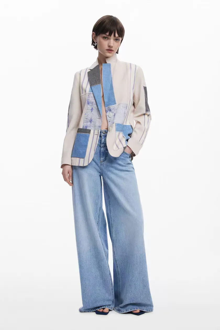 European, American, and Spanish original single color blocked patchwork suit jacket loose 2026 new product A1