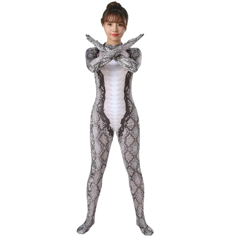 Lyou 2025 أنثى الأخضر طباعة بيثون تأثيري بذلة الحيوانات الأفعى الرمادي موحدة ارتداءها هالوين كرنفال زي ★ ★ ★   كك.