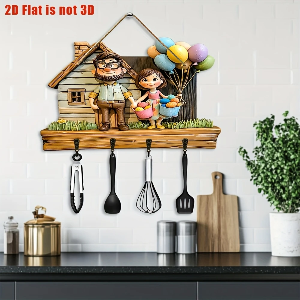 12in المنزل الدافئ 2D قلادة مفتاح خشبي الأب وابنتها صور الكرتون المطبخ المنزل الشرفة الديكور لطيف الأسرة ديكور