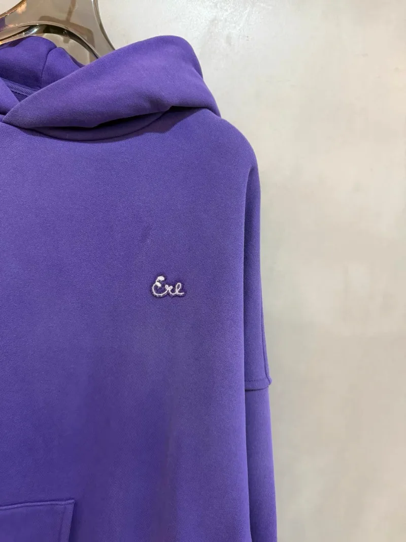 Unisex Vintage ERL Purple Hoodies Men Women Pure Cotton Embroidered Logo ERL Sweatshirts