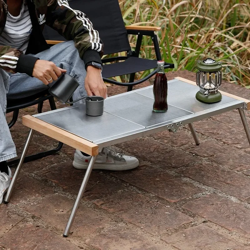 Portable Folding Camping Table and Chair Set Stainless Steel Picnic Desk for Outdoor Hiking Self Driving Tour Gear
