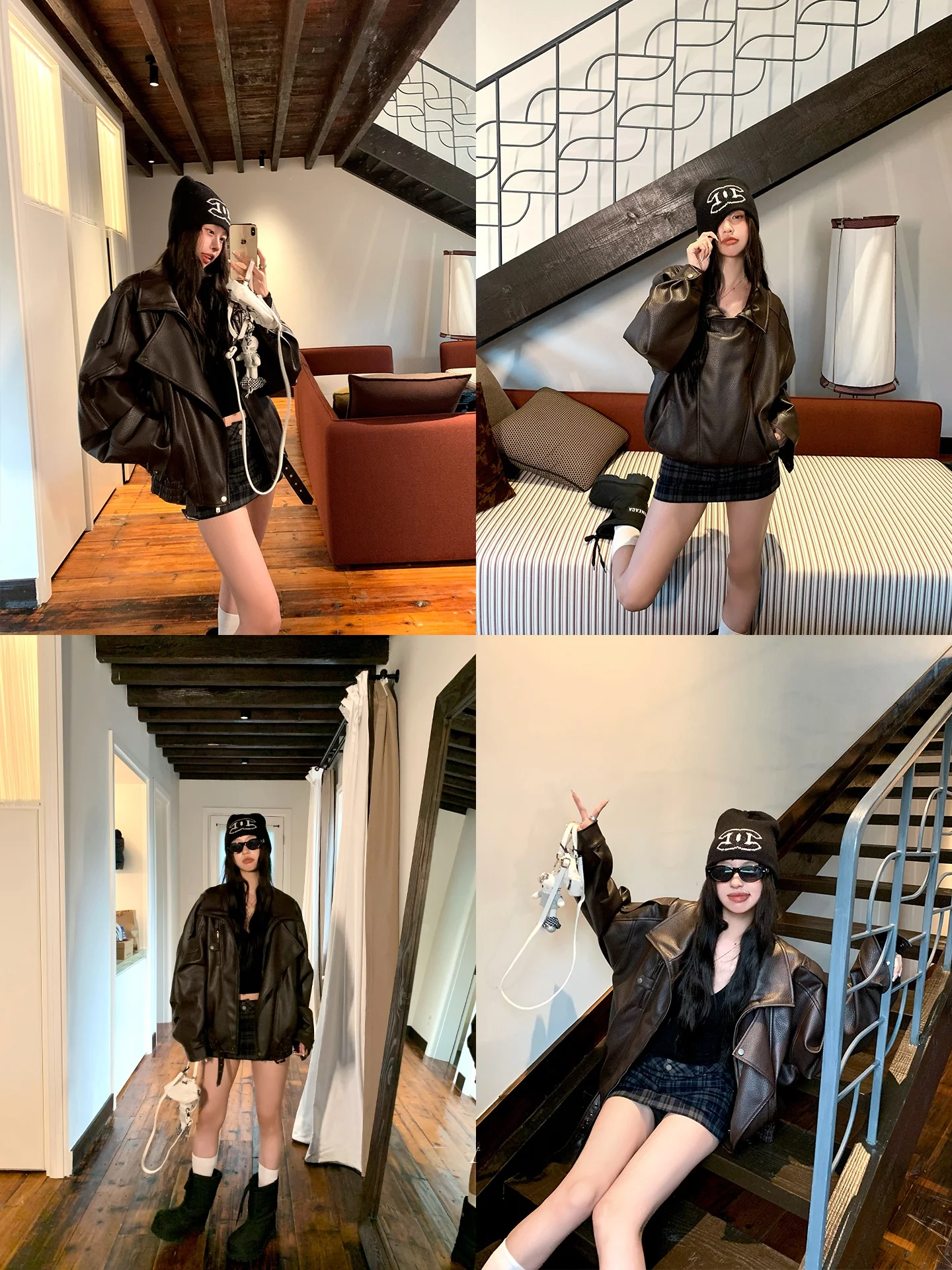 Brown PU Leather Jaet Women's Autumn Winter New Sle American Motorcycle Clothes ape High-End Outerwear Faionable Comm...