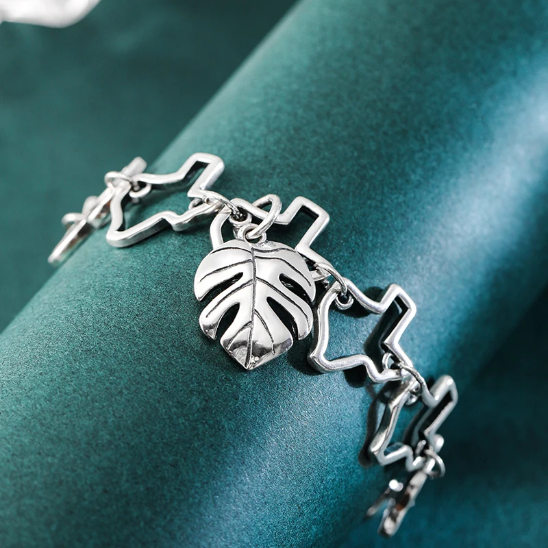 Genuine 925 sterling silver Texas Charm Bracelet paired with Penglai banana leaves pendant
