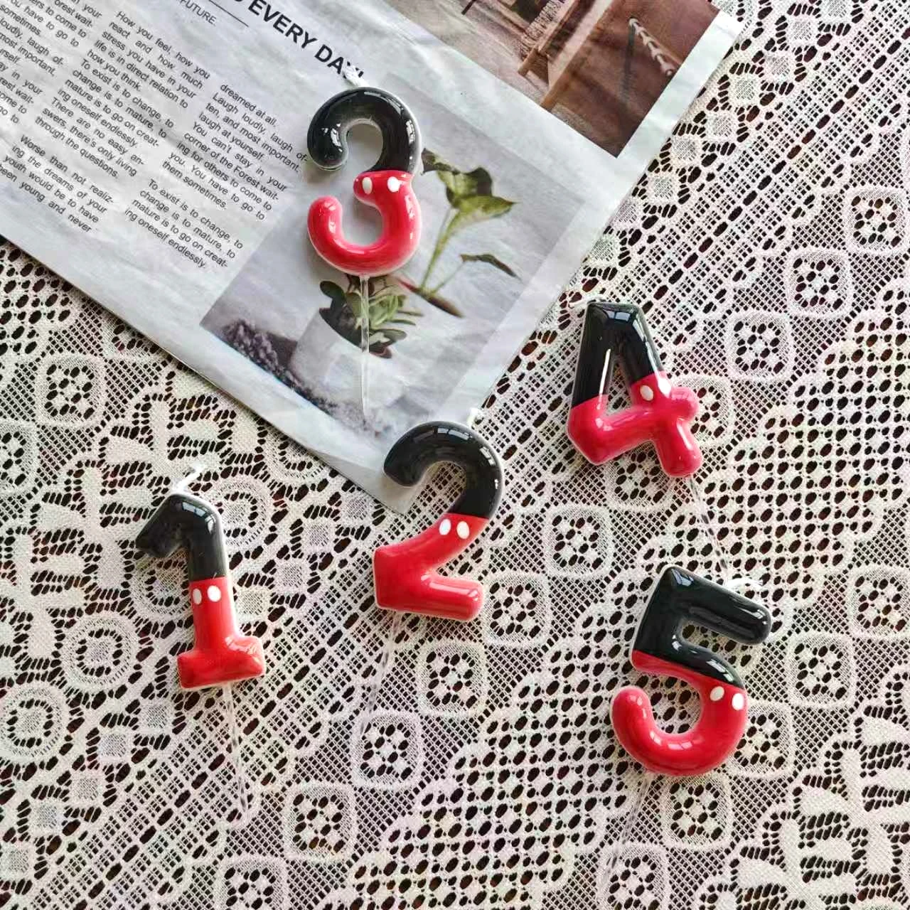 1Pc Red Black Cartoon Number 1-5 Candles – Party Decorations, Cartoon Theme Birthday Supplies, Atmosphere Booster