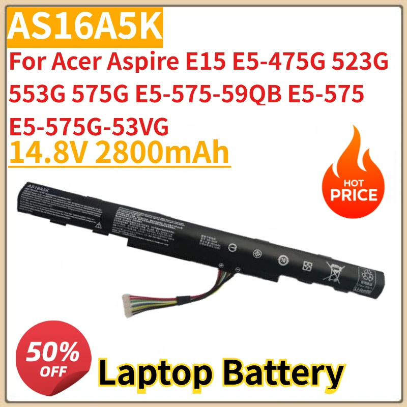 

New AS16A5K AS16A7K AS16A8K Battery 14.8V 2800mAh For Acer Aspire E15 E5-475G 523G 553G 575G E5-575-59QB E5-575 E5-575G-53VG