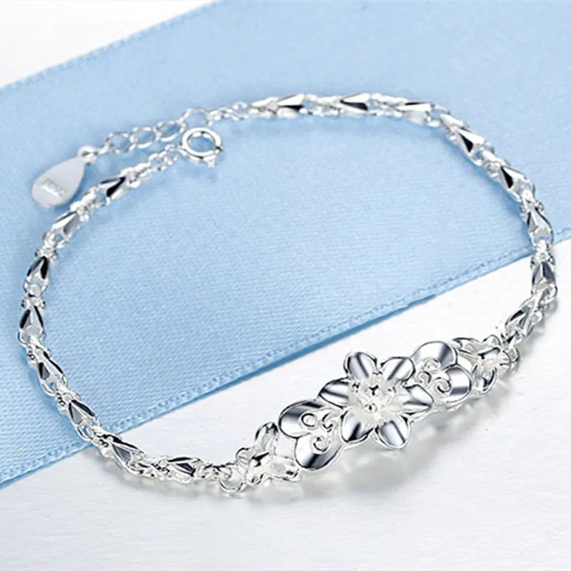 

Charm 925 Sterling Silver Bracelets Women Nice Elegant Flowers Chain Fashion Wedding Party Christmas Gifts Fine Jewelry