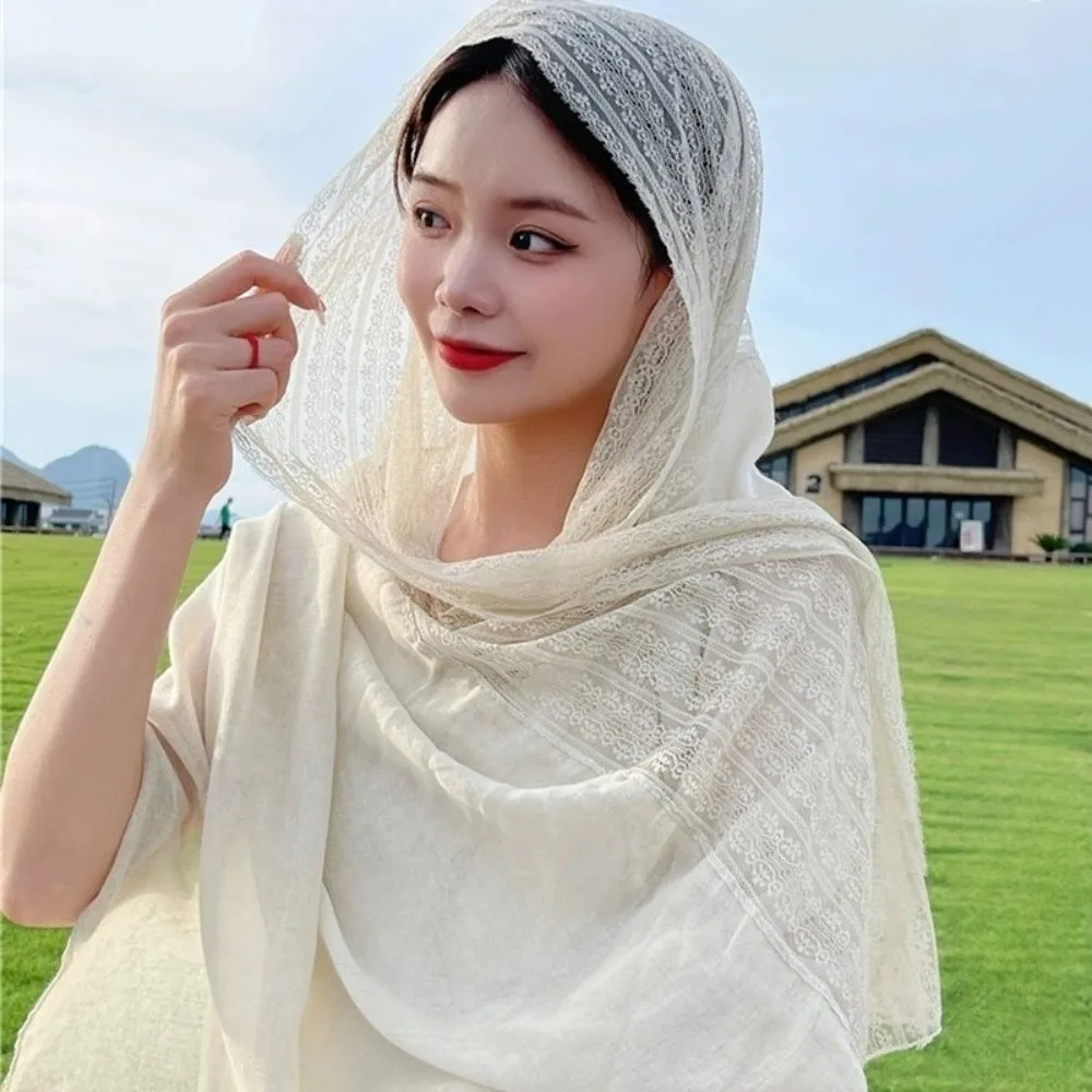 

Модный универсальный льняной шарф, тонкий дышащий кружевной шарф, элегантный шелковый шарф для защиты от солнца, летний, весенний, осенний для женщин