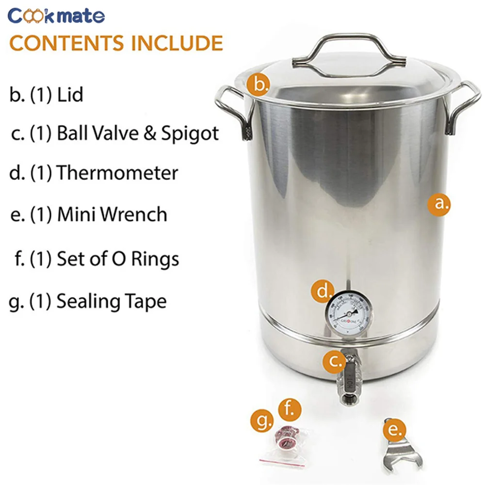 Stainless Steel Beer Brew Kettle 30L 40L 60L Home Brewing Pot with Thermometer Ball Valve Heavy Duty for Home Bar view 6