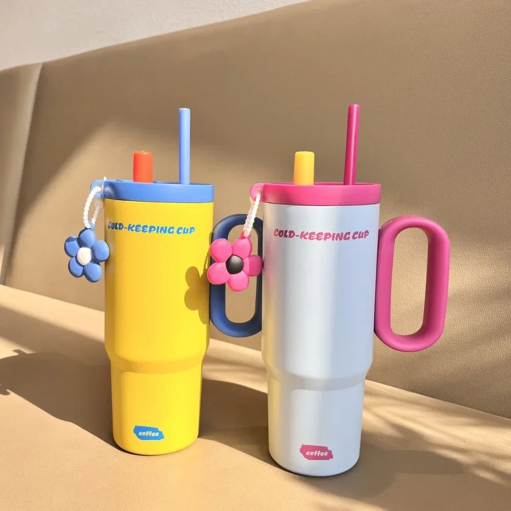 Cute Thermal Water Bottle 750ml Large Sport Tumbler Stainless Steel Vacuum Thermos Coffee Tea Bottle With Filter Straw Pendant