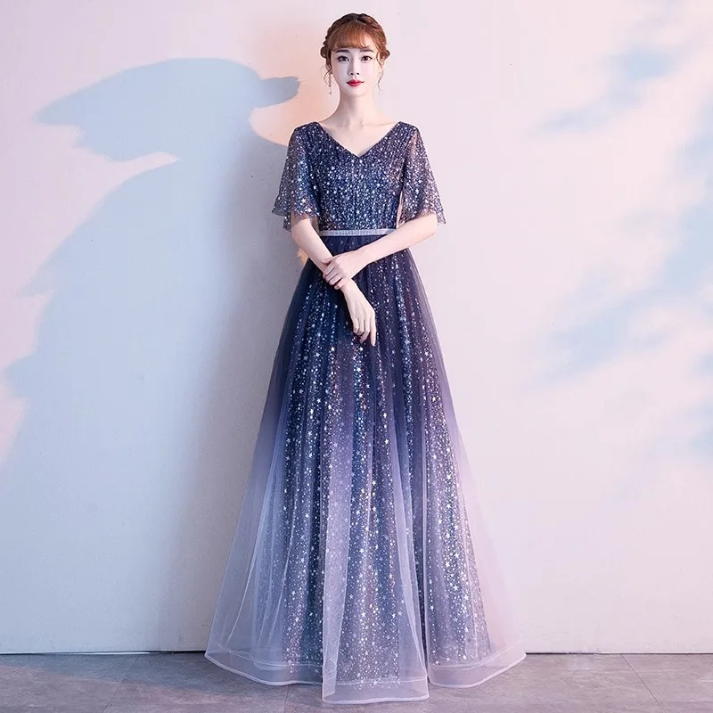 

Костюм для хорового выступления, модные пайетки, элегантная атмосфера банкета, вечернее платье, градиентное платье для выступлений на сцене и церемоний