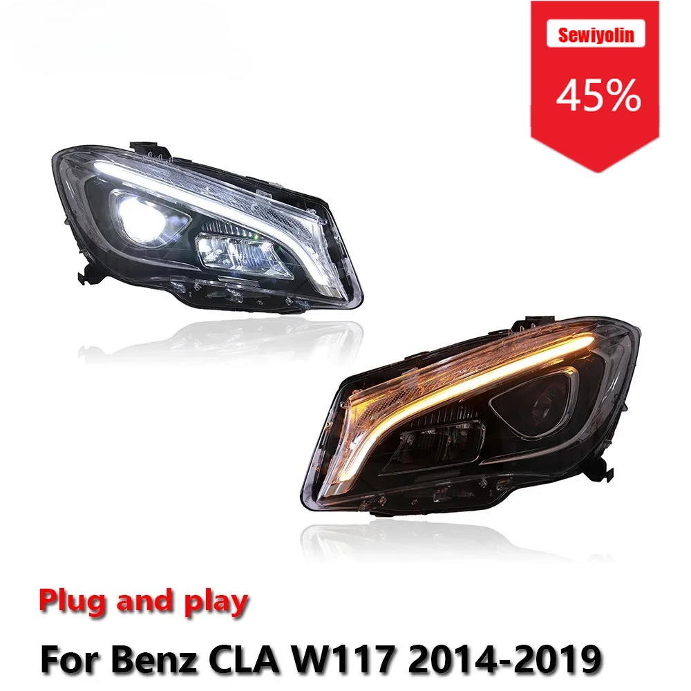 

Sewiyolin автомобильные светодиодные фары в сборе для Benz CLA W117 2014-2019, противотуманные фары DRL, стоп-сигнал поворота, Plug and Play