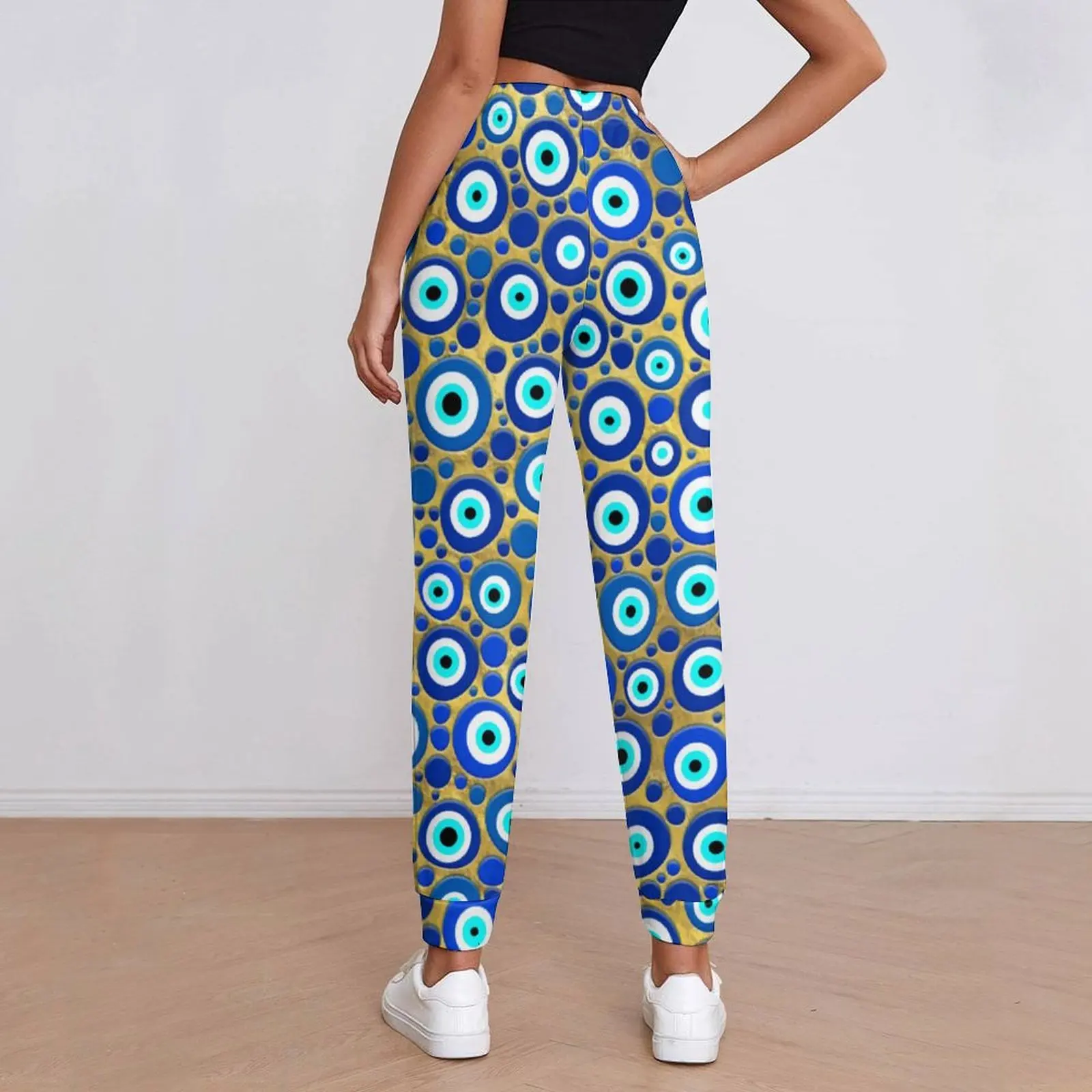 Blue Evil Eye Print Pants Ladies Nazar Charm Hippie Joggers autunno Trendy Graphic Pants Big Size 3XL