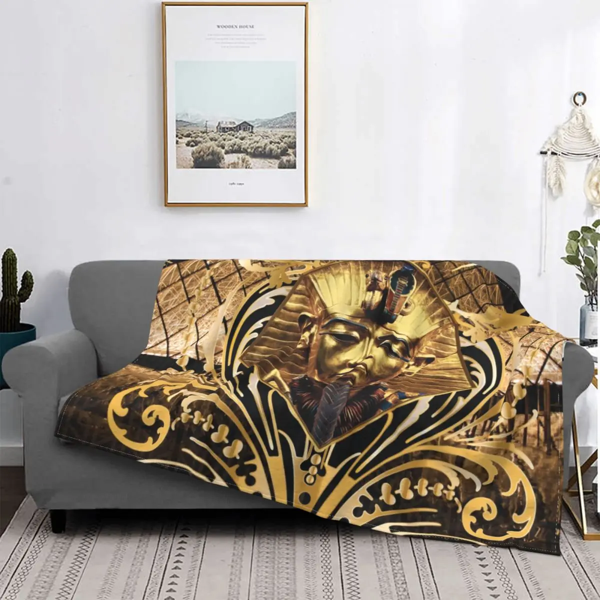 Fleece Gold Ancient Egypt God Pharaoh King Tut Throw Blanket Warm Flannel Egyptian Myth Blankets for Bedroom Travel Couch Quilt