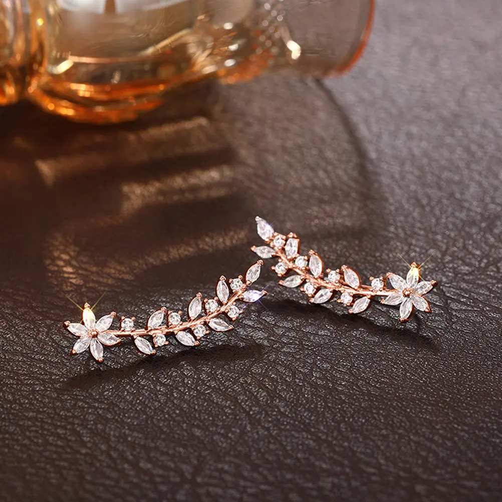 1Pair Ear Climber Earrings Rhinestones Bridal Wedding Accessories Lightweight Comfortable Ear Crawler